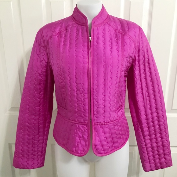 NWOT Carole Little, Quilted Fuchsia Violet, Cropped Style 💯% Silk Blazer - Picture 2 of 6